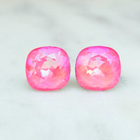 Ultra Coral Cushion Cut Crystal Stud Earrings