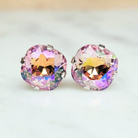 Lt. Rose GB Cushion Cut Crystal Stud Earrings