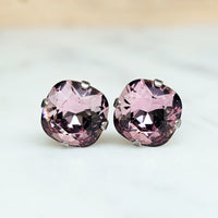 Antique Pink Cushion Cut Crystal Stud Earrings