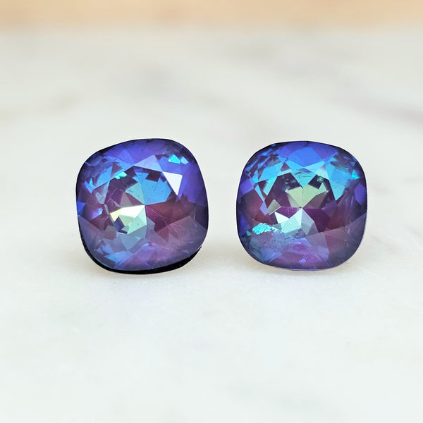 Ultra Purple Cushion Cut Crystal Stud Earrings