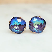 Ultra Purple Cushion Cut Crystal Stud Earrings