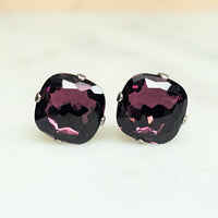 Amethyst Fantasy Cushion Cut Crystal Stud Earrings