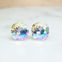 Crystal AB Cushion Cut Crystal Stud Earrings