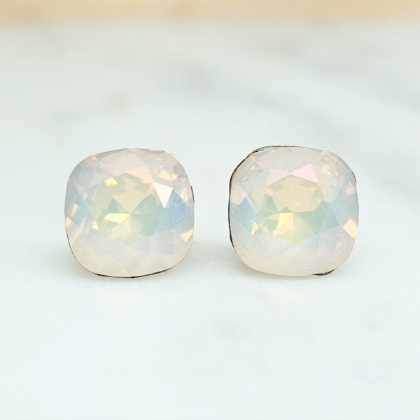 Rosewater Opal Lemon Cushion Cut Crystal Stud Earrings