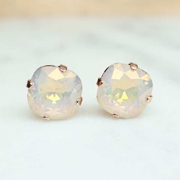 Rosewater Opal Lemon Cushion Cut Crystal Stud Earrings