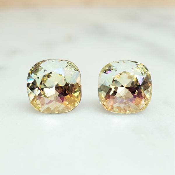 Lemon Cushion Cut Crystal Stud Earrings