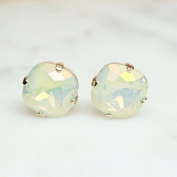 White Opal Lemon Cushion Cut Crystal Stud Earrings