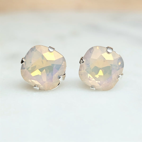 Rosewater Opal Lemon Cushion Cut Crystal Stud Earrings