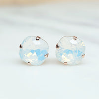 White Opal Cushion Cut Crystal Stud Earrings