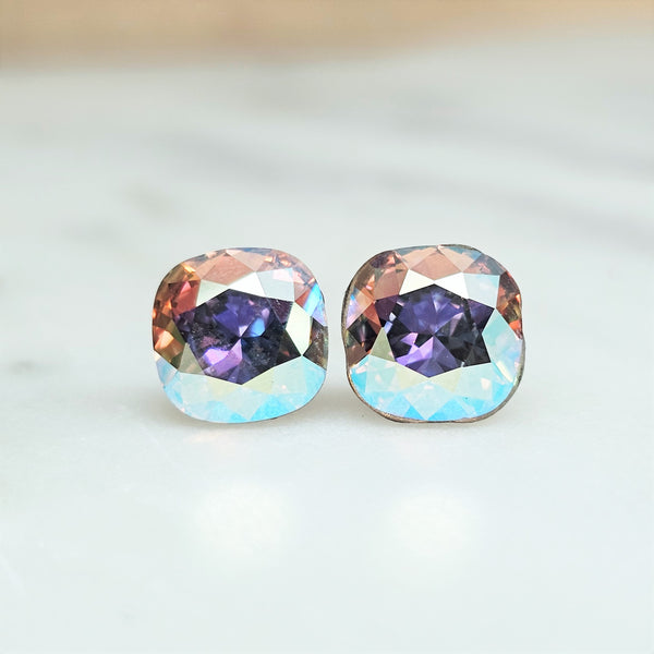 Vintage Rose GB Cushion Cut Crystal Stud Earrings