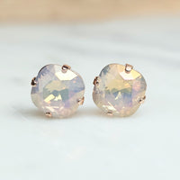 Rosewater Opal Lemon Cushion Cut Crystal Stud Earrings