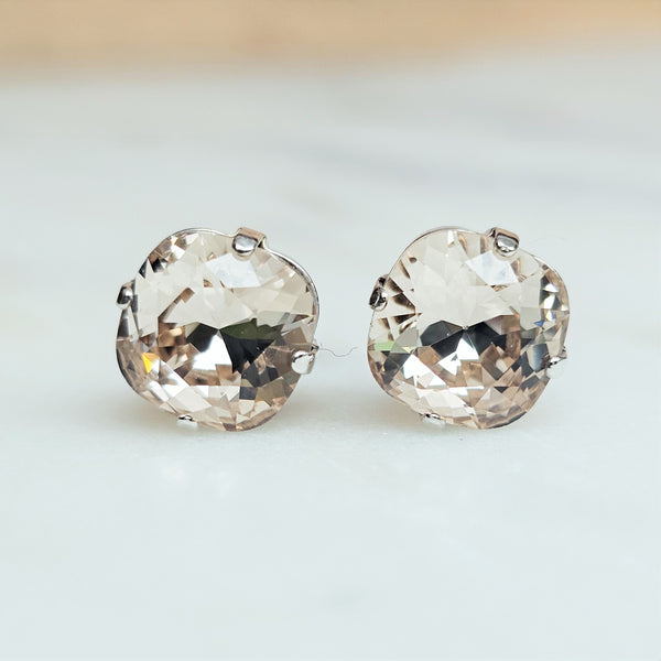 Lt. Silk Cushion Cut Crystal Stud Earrings