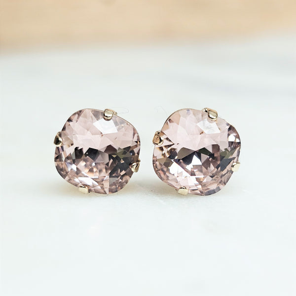 Vintage Rose Cushion Cut Crystal Stud Earrings