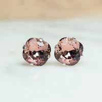 Blush Rose Cushion Cut Crystal Stud Earrings