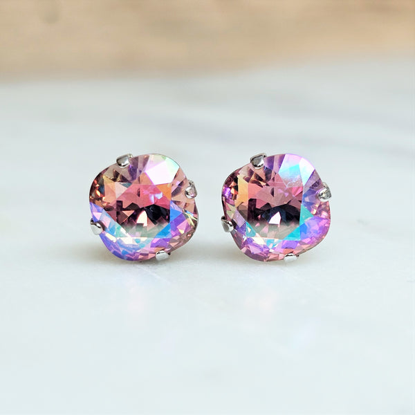 Lt. Rose GB Cushion Cut Crystal Stud Earrings