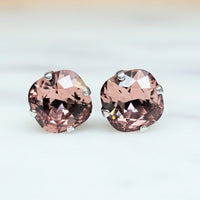 Antique Pink Cushion Cut Crystal Stud Earrings