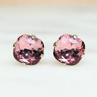 Blush Rose Cushion Cut Crystal Stud Earrings