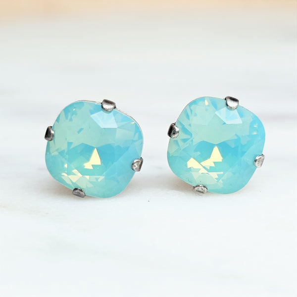Pacific Opal Cushion Cut Crystal Stud Earrings