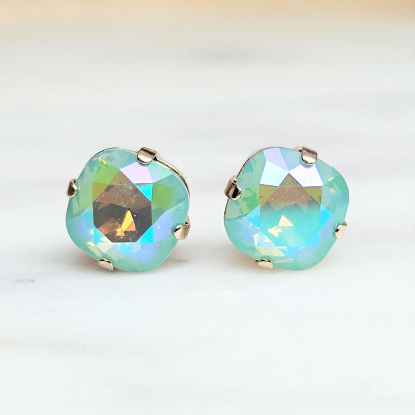 Pacific Opal GB Cushion Cut Crystal Stud Earrings