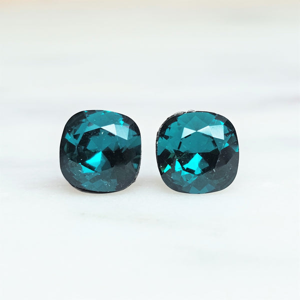 Emerald Cushion Cut Crystal Stud Earrings