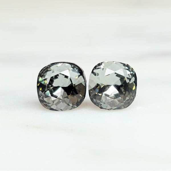 Black Diamond Cushion Cut Crystal Stud Earrings