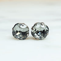 Black Diamond Cushion Cut Crystal Stud Earrings