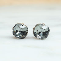 Black Diamond Cushion Cut Crystal Stud Earrings