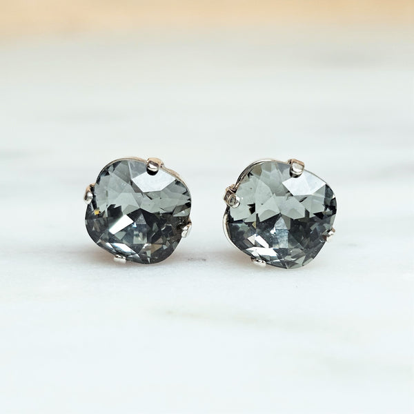 Black Diamond Cushion Cut Crystal Stud Earrings