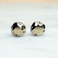 Metallic Gold Cushion Cut Crystal Stud Earrings