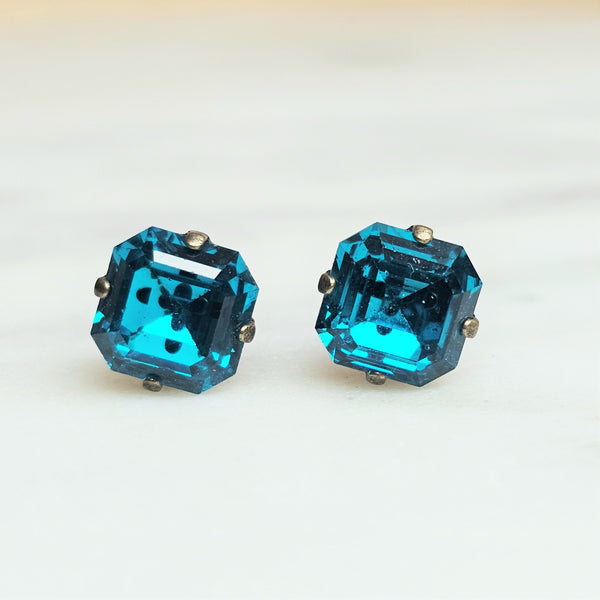 Blue Zircon Imperial Cut Crystal Stud Earrings