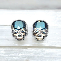 Verde Crystal Skull Stud Earrings