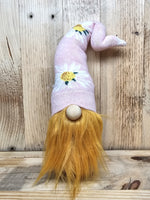 Pink Flower Hat Gnome with Gold Beard