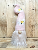 Pink Flower Hat Gnome with Pink Beard