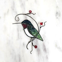 Stained Glass Perched Hummingbird