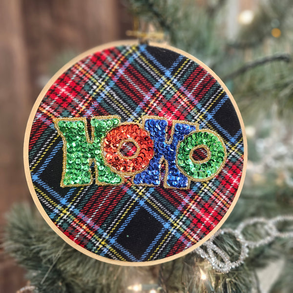 7.5" Multi Plaid "HO HO" Embroidery Hoop
