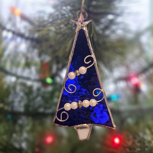 Small Blue Stained Glass Christmas Tree