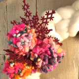 White Wool Knit Wreath with Poms & Pink Snowflakes