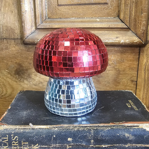 Round Top Red & Silver Disco Mushroom