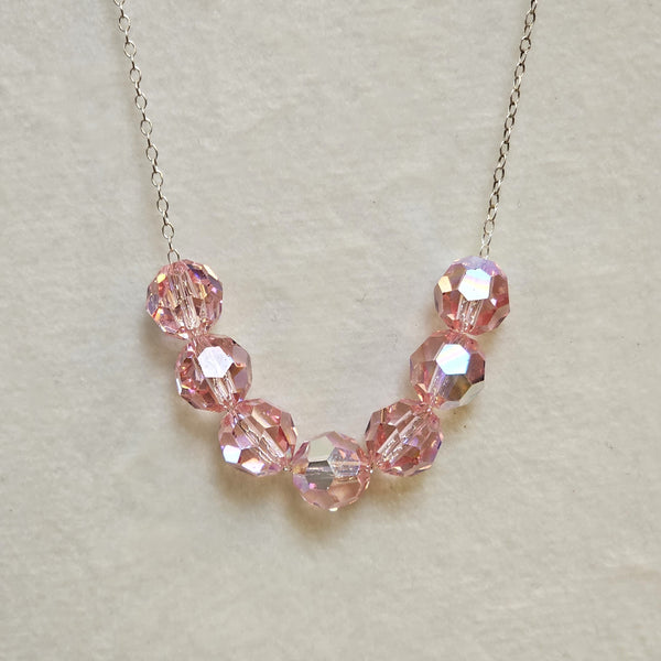 Lt. Rose AB Round Crystal Beaded Necklace