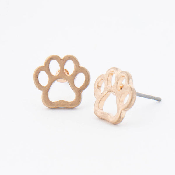 Gold Paw Print Stud Earrings