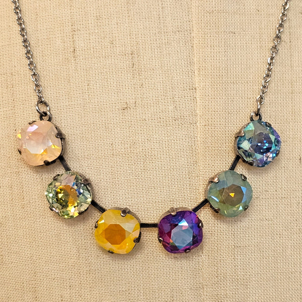 6 Stone Cushion Cut Crystal Necklace