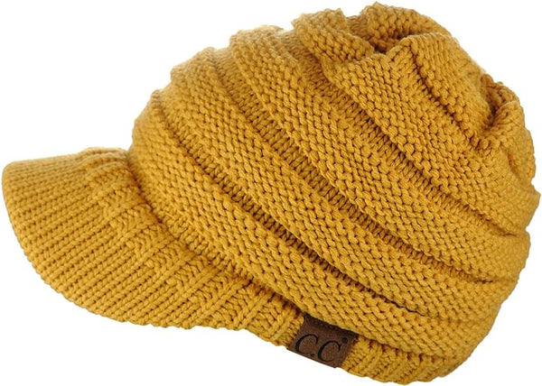 Mustard Ribbed Knit Brim Beanie