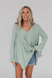 Golden Hour Long Bell Sleeve Top - Sage: XL