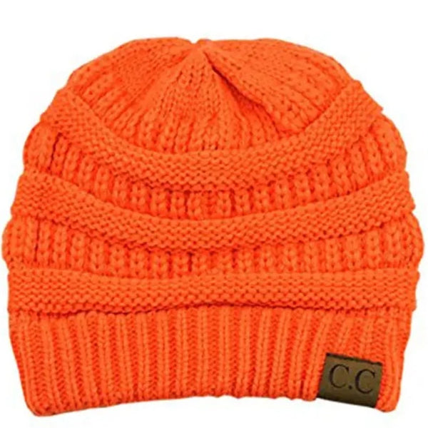 Neon Orange Ribbed Solid Color Beanie