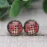 Red Glitter & Plaid Glass Stud Earrings