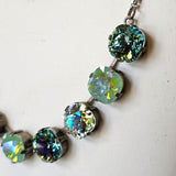9 Stone Cushion Cut Crystal Necklace - Greens