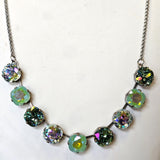 9 Stone Cushion Cut Crystal Necklace - Greens