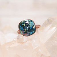 Aquamarine Champagne Cushion Cut Crystal Ring