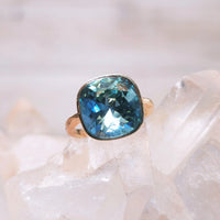 Aquamarine Champagne Cushion Cut Crystal Ring