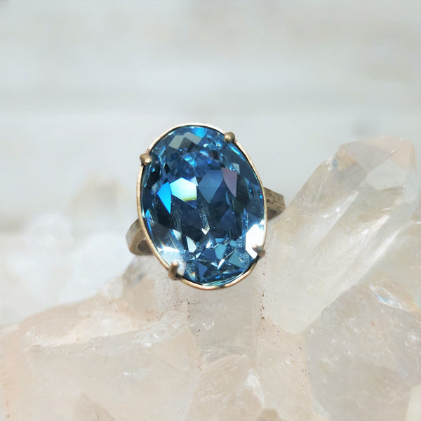 Aquamarine Oval Cut Crystal Ring